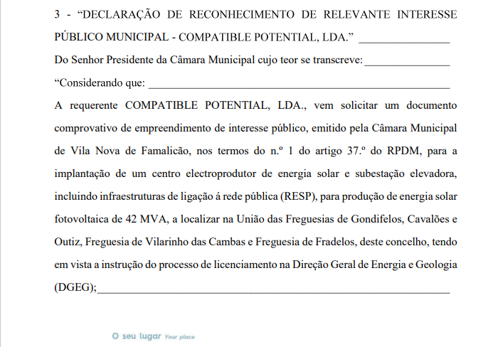 Excerto da ata da reunião da Câmara Municipal de Famalicão no dia 17 de dezembro de 2020