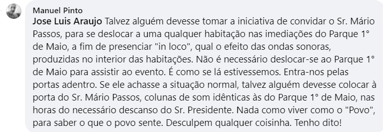 Print de um comentário feito no perfil do Município de Famalicão no Facebook