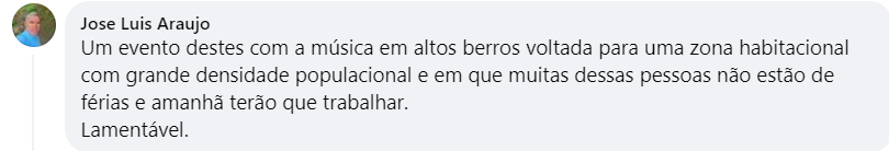 Print de um comentário feito no perfil do Município de Famalicão no Facebook